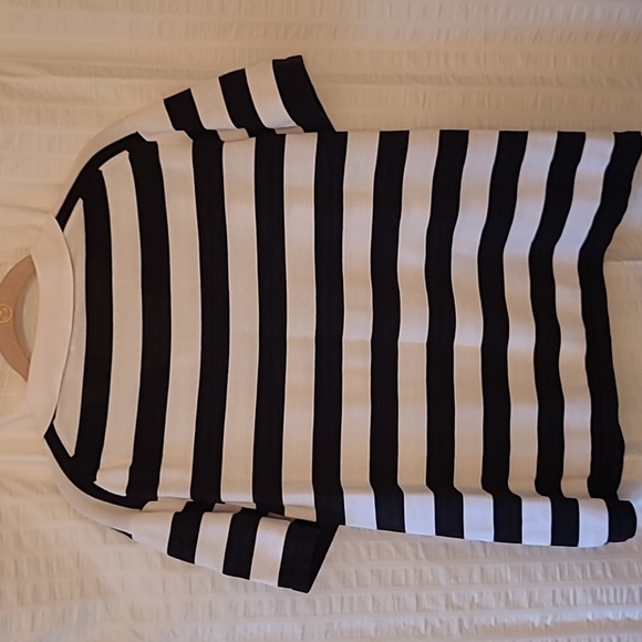 Liz Claiborne* Collared Top* Cotton*  Black/White Stripes* Sz XL - Picture 3 of 4